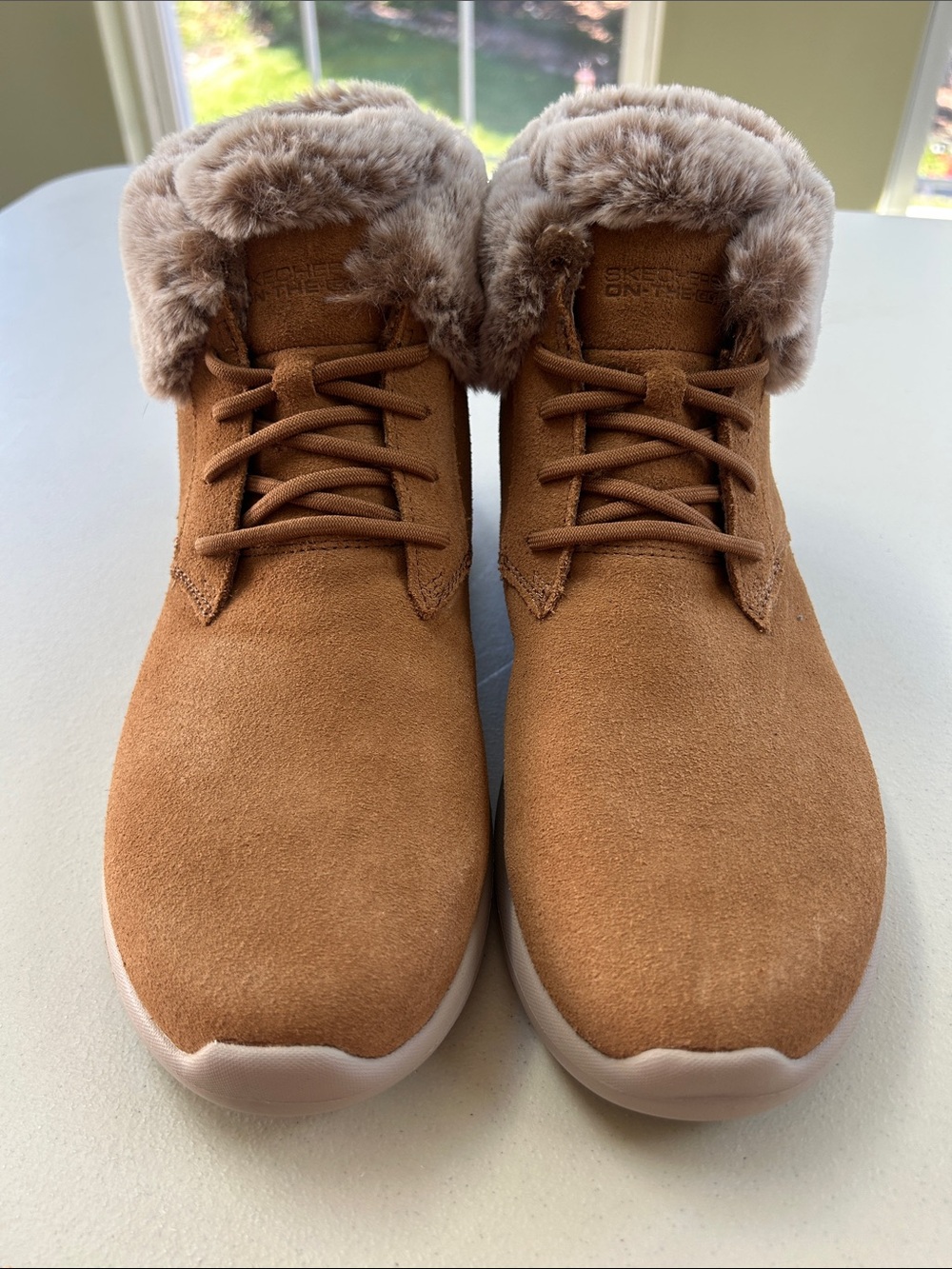 Skechers Chestnut Faux-Fur Collar Suede Ankle Boots